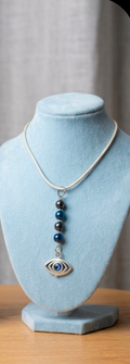 Evil Eye Pendant Necklace with Hematite & Blue Beads