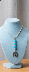 Blue Beaded Crescent Moon Drop Necklace