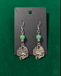 Mask Charm Statement Earrings with Green Beads