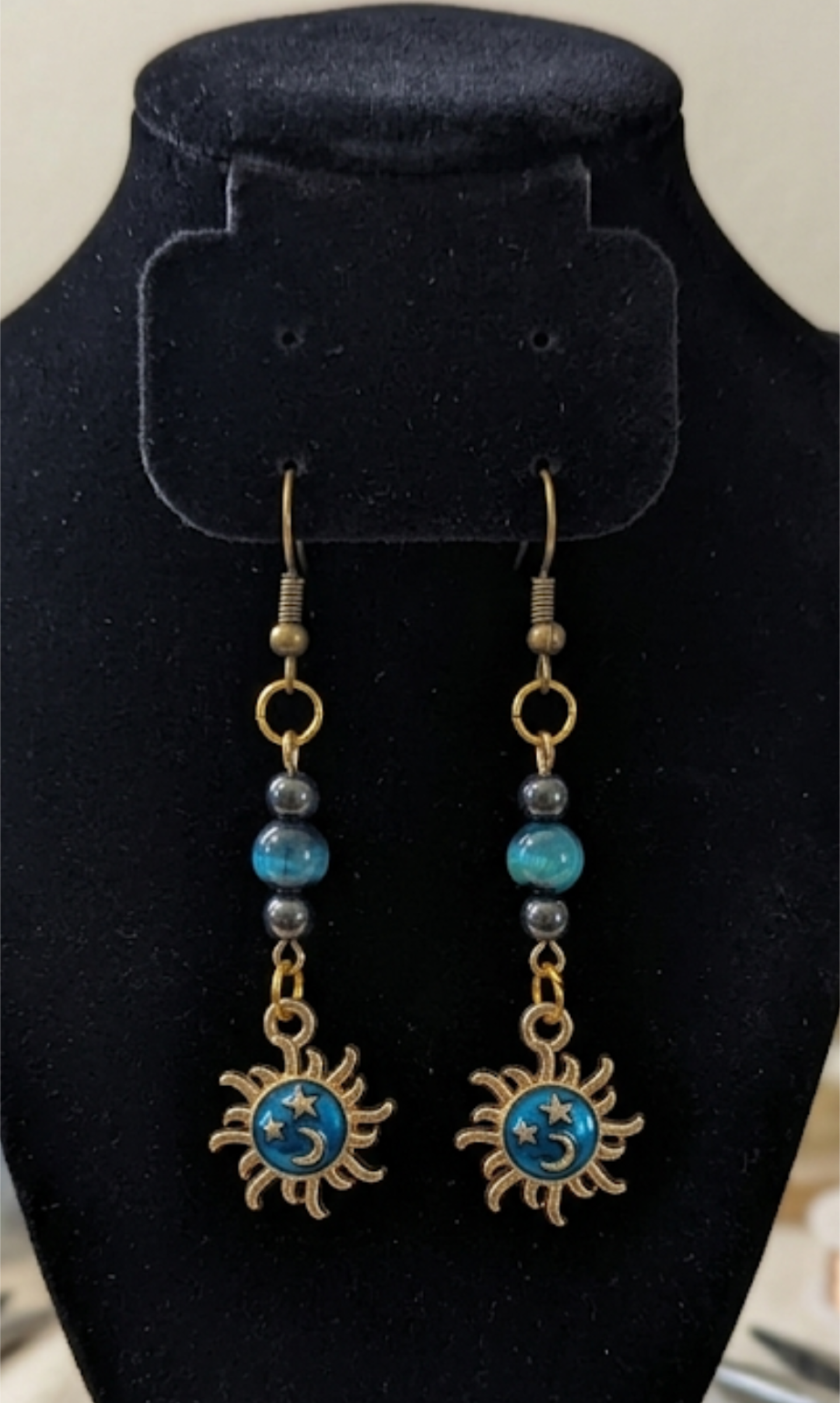 Starburst Earrings with Hematite & Blue Beads