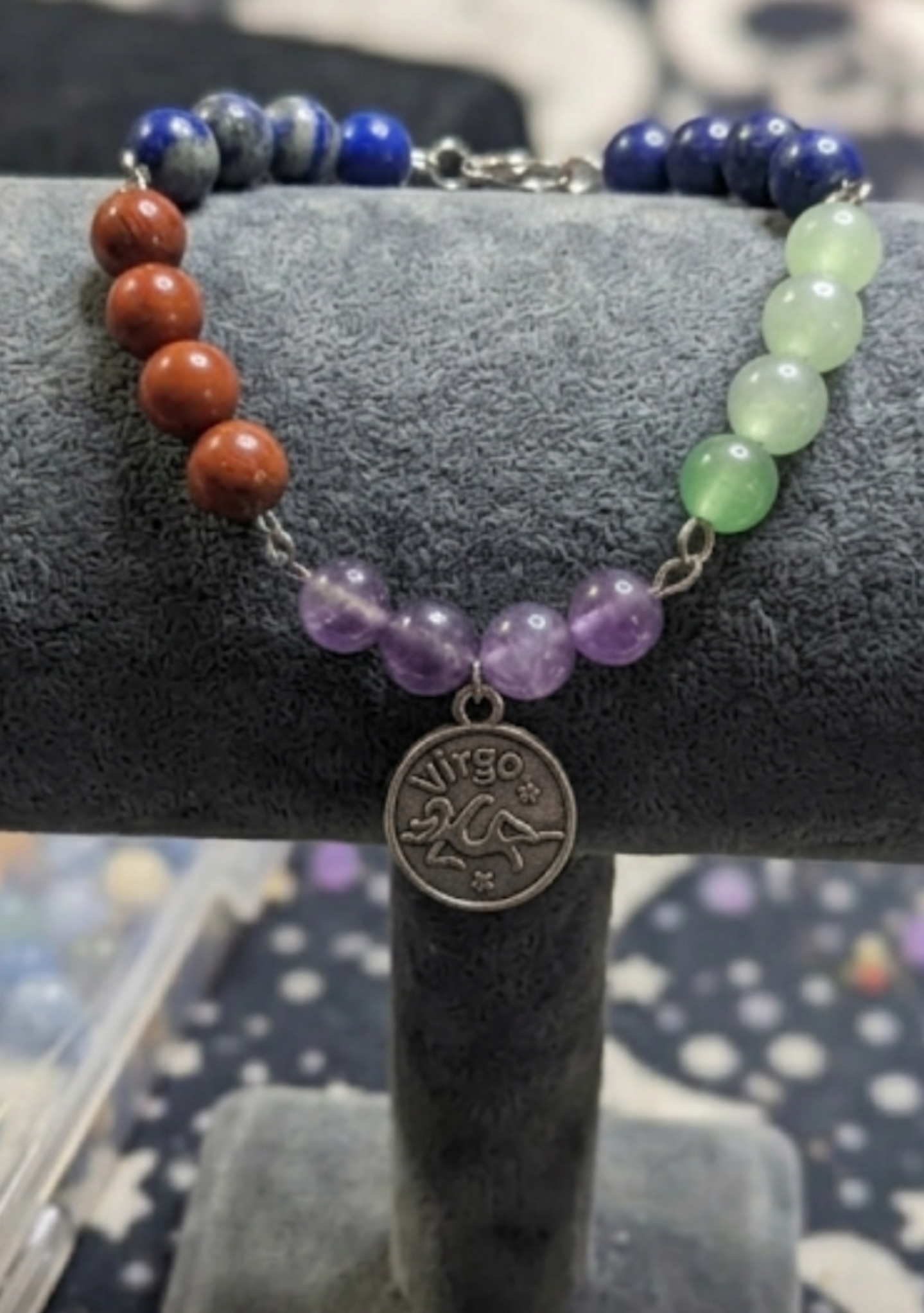 Handcrafted Virgo Charm Chain Bracelet with Multi Natural Stone Beads