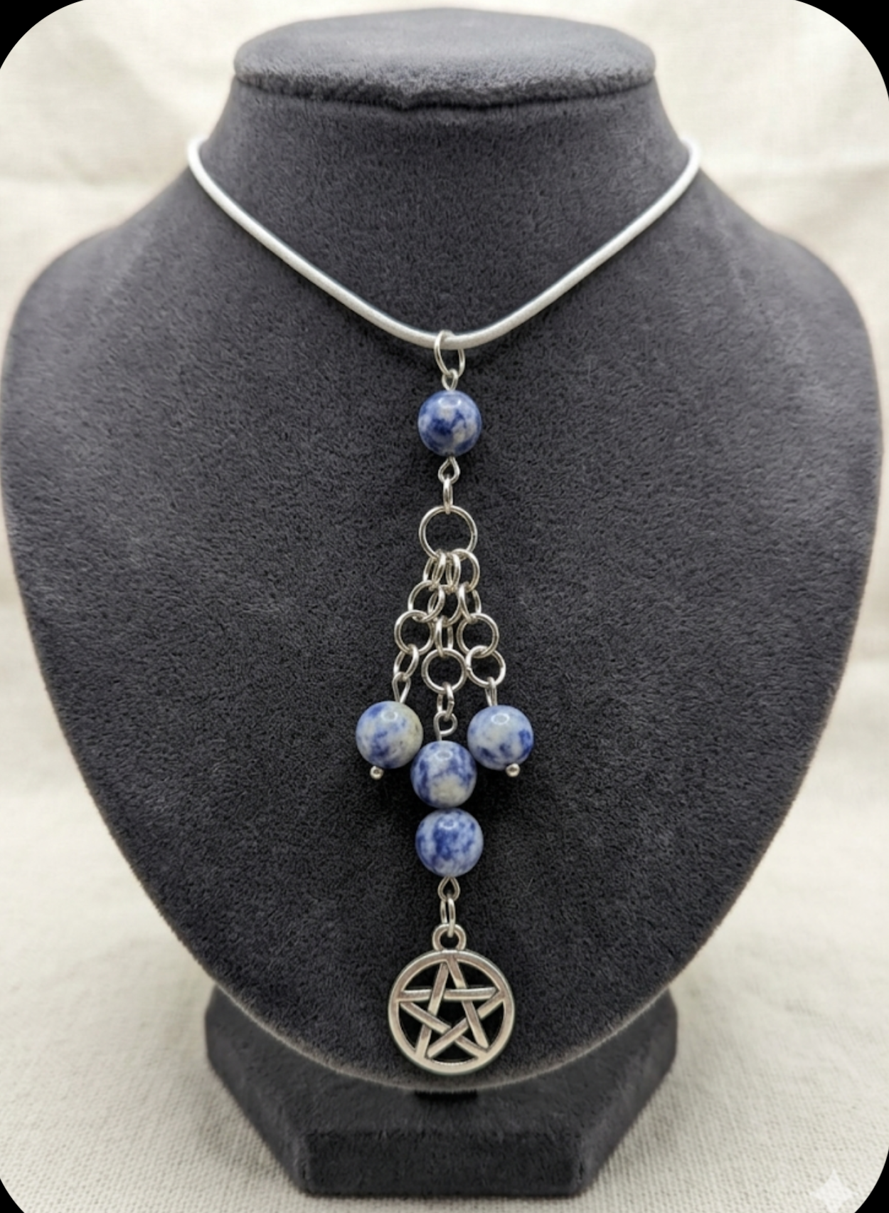 Chain Linked Pentacle Necklace with Sodalite Beads