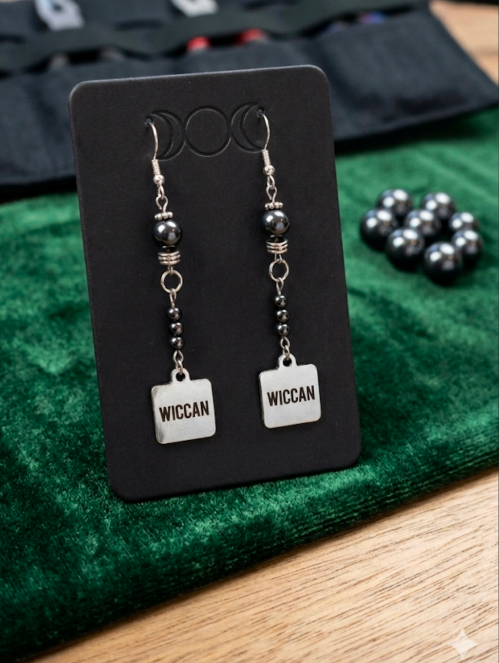 Wiccan Hematite Dangle Earrings