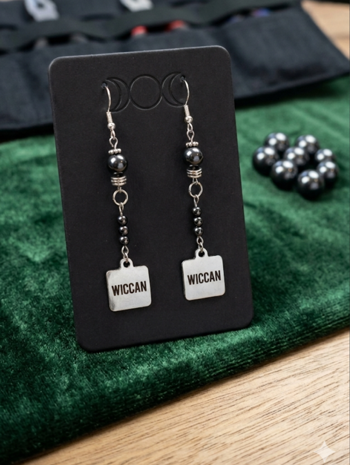 Wiccan Hematite Dangle Earrings