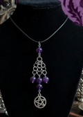 Pentacle Drop Amethyst Bead Black Cord Necklace