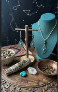 Feather Necklace & Earring Set with Turquoise & Cracked Glass Beads