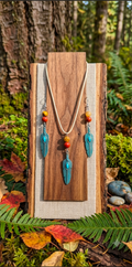 Feather Necklace & Earring Set – Beige Cord