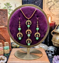 Aventurine & Bronze Triple Moon Charm Necklace & Earrings Set