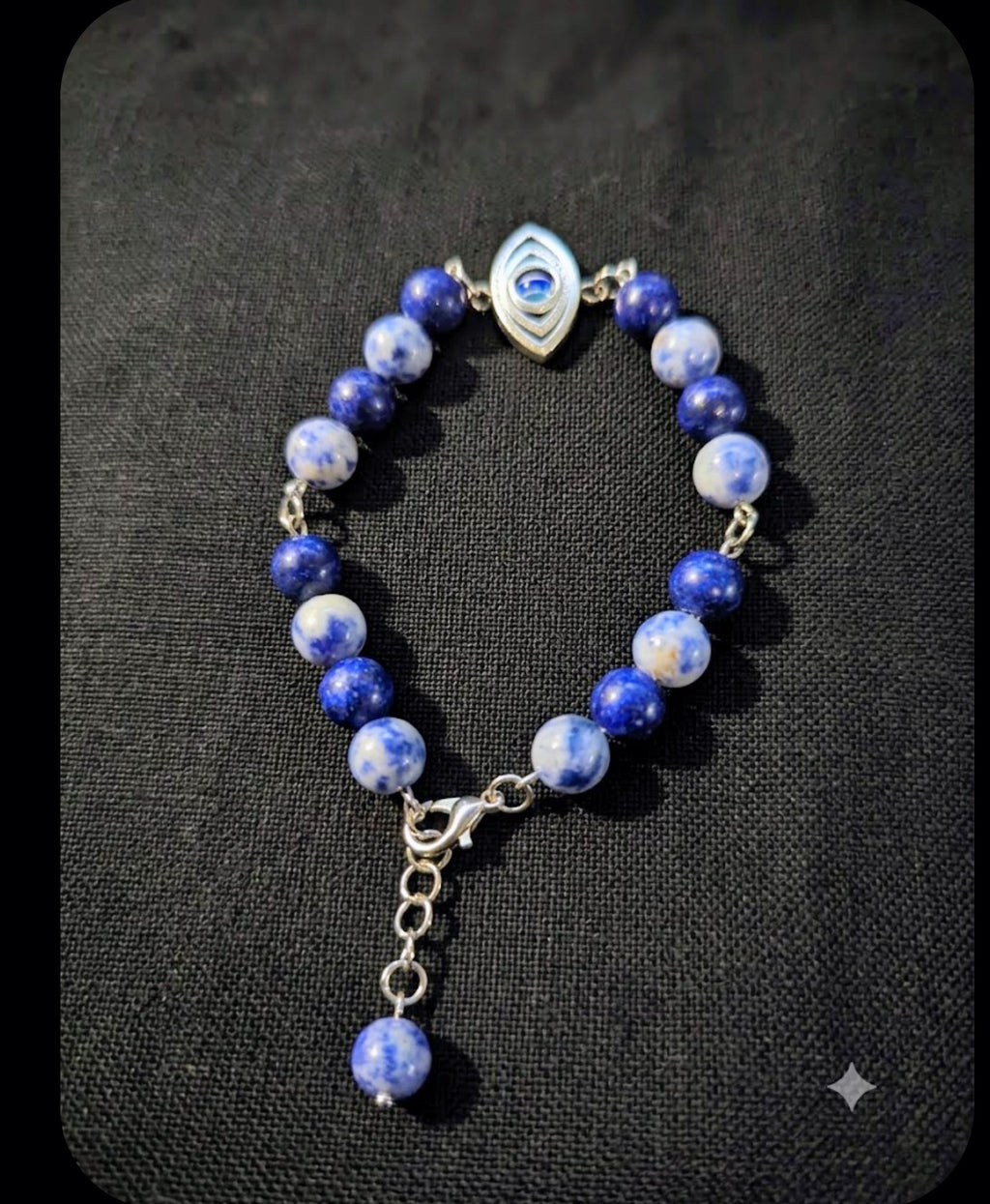 Sodalite Evil Eye Charm Bracelet with Chain & Extender