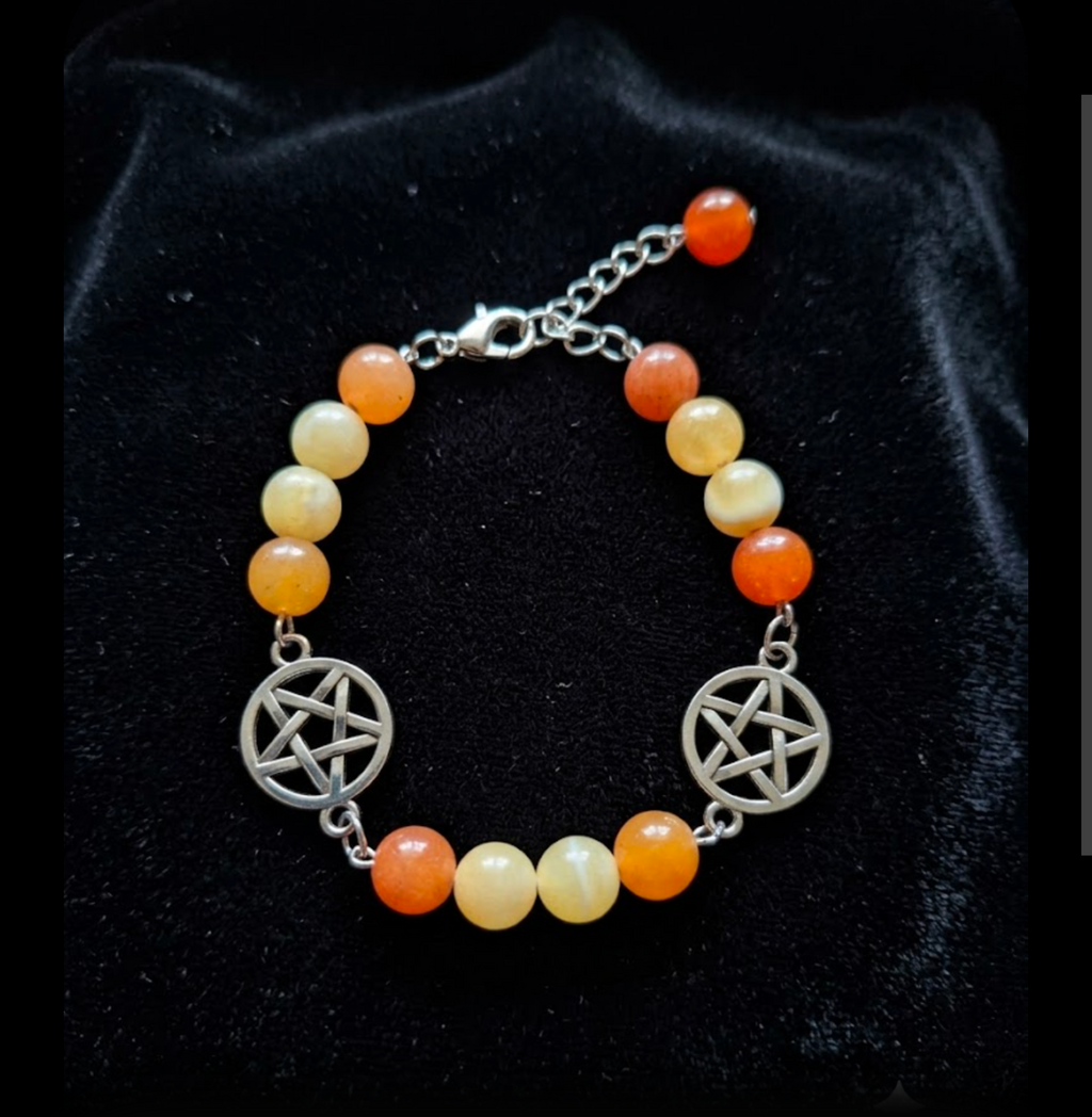Double Pentacle Bracelet — Carnelian & Gold Tone