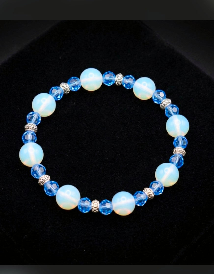 Opalite & Sapphire Blue Bead Stretch Bracelet