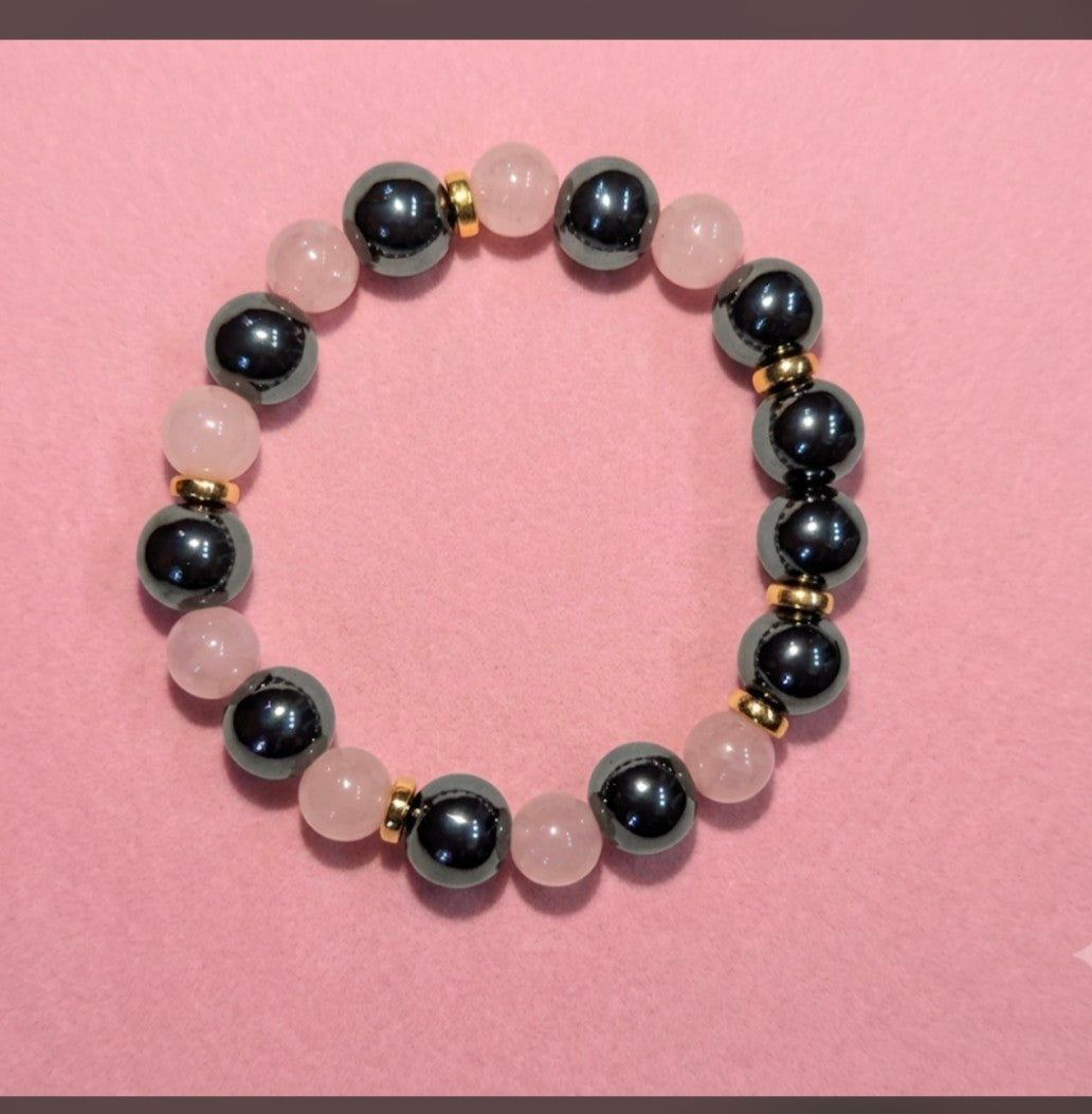 Rose Quartz & Hematite Stretch Bracelet