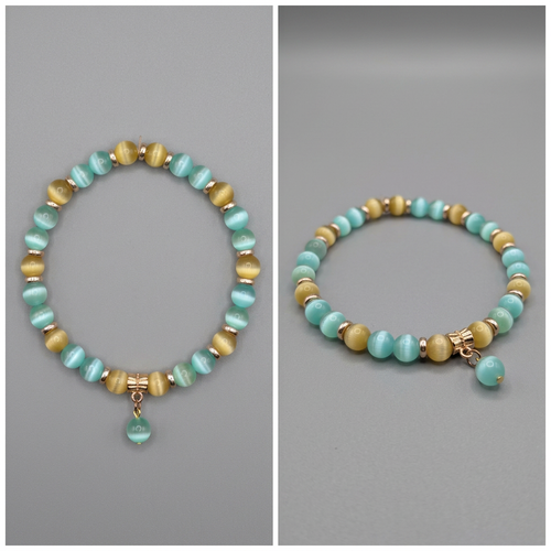 Cat's Eye Stretch Bracelet – Teal Blue & Honey Yellow