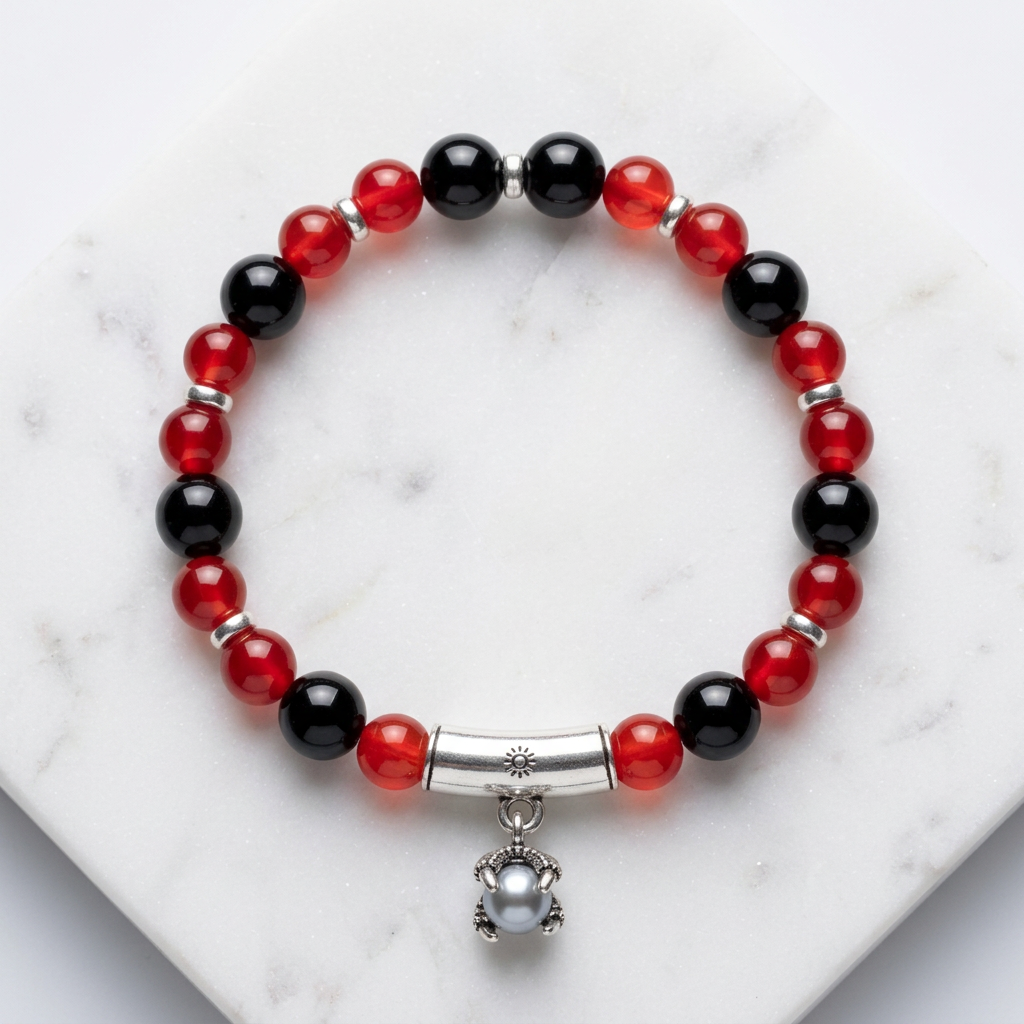 red jade and black onyx beaded bracelet